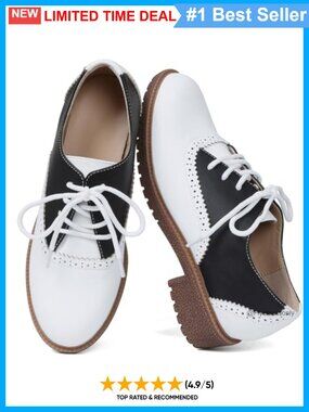 Saddle Oxfords for Women Vintage 50s Perforated Low Heel Lace Up Shoes